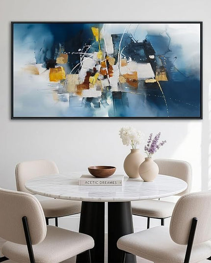 Abstract Canvas Wall Art Navy Blue Wall Art for Living Room Framed Modern Artwork for Walls, Above Bed Wall Decor Navy and Gold for Bedroom and Living Room Office Pictures Wall Decor 24×48IN