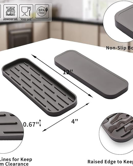 Silicone Kitchen Sink Organizer Tray for Multiple Usage,Eco-Friendly Sponges Holder for Kitchen Bathroom Counter or Sink,Dish Soap Dispenser,Scrubber,Bottle,Cup (Coffee, 12"×4")