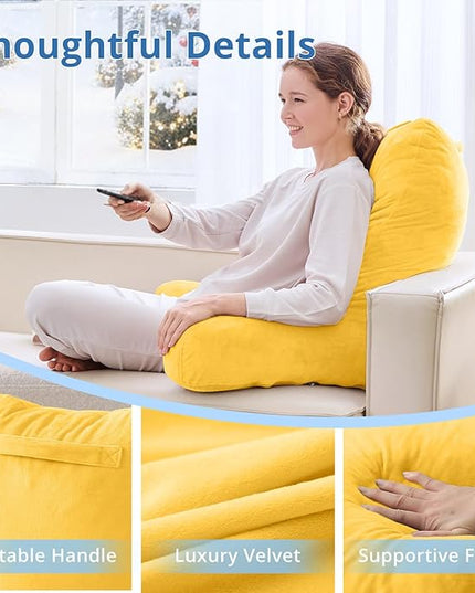 Sasttie 25-inch Reading Pillows for Sitting in Bed Adult, Jumbo Velvet Back Pillow Bed Sitting Up, XL High Back-Rest Support Cushion for Sit Up on Couch & Floor, Oeko-Tex Certified, Yellow