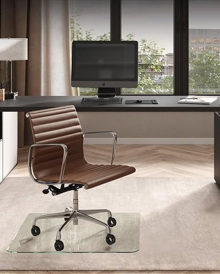 Vitrazza Glass Chair Mat 36” x 36” Superior ¼" Thick, Chiaro Standard Clear, Certified Tempered Safety Glass, Delivers a Smooth Glide, Protects Carpet or Wood, Beautiful in Home or Office.