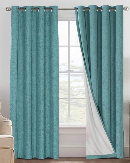 H.VERSAILTEX Linen Blackout Curtains 96 Inches Long 100% Absolutely Blackout Thermal Insulated Textured Linen Look Curtain Draperies Anti-Rust Grommet, Energy Saving with White Liner, 2 Panels, Teal