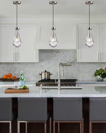 Raindrop Pendant Lights Set of 2, Nickel Pendant Lights Kitchen Island, Brushed Nickel Kitchen Island Light Dining Room Light Fixture, Chandelier for Bedroom Bathroom,Bulb Included