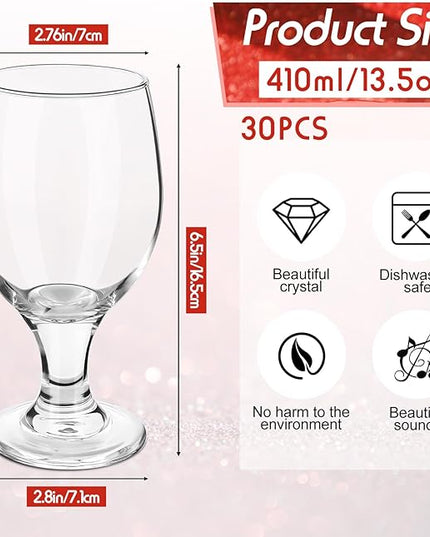 Patelai Set of 30 Clear Glasses 13.5 oz Water Goblet Glass Stemmed Water Glasses for Juice Wine Beer Tea Milk Cold Beverages Drinks Dishwasher Safe