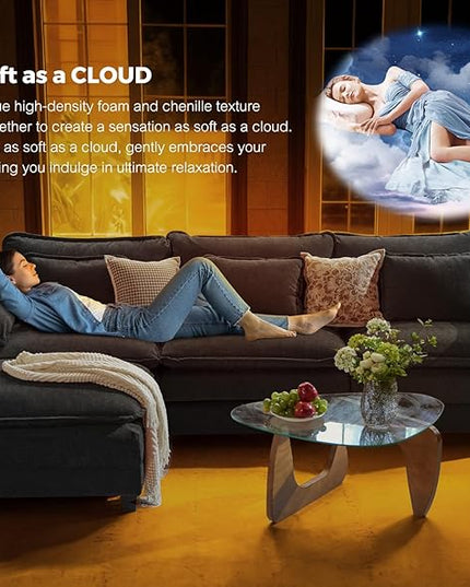 ELUCHANG Oversized 153" Modular Sectional Sofa, Comfy Deep Seat Cloud Couch, Sleeper Sofa Bed, 8 Seat Modern Couch with Removable Cover for Living Room, Apartment, DIY Combination, Chenille Black
