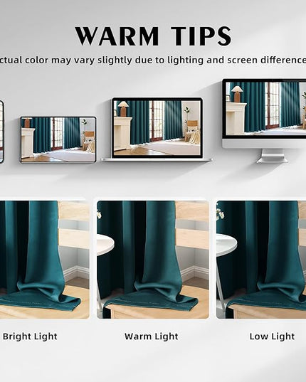 Room Darkening Curtains 63 Inch Length for Bedroom Living Room, Insulated Thermal Grommet Curtain Drapes, Blackout(60-90%,Not 100%) Window Treatment Decor, 2 Panels, 52x63, Sapphire