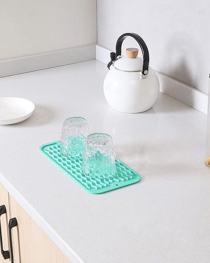 Silicone Dish Drying Mat for Multiple Usage,Easy clean,Eco-friendly,Heat-resistant Silicone Mat for Kitchen Counter or Sink,Refrigerator or Drawer Liner Mint S 12 inches x 6 inches