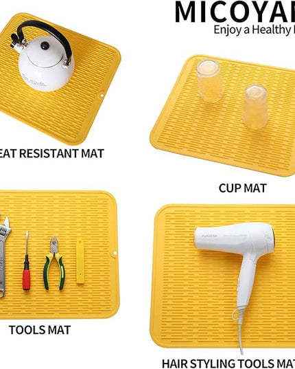 Silicone Dish Drying Mat for Multiple Usage,Easy clean,Eco-friendly,Heat-resistant Silicone Mat for Kitchen Counter or Sink,Refrigerator or Drawer Liner Yellow 2XL 24 inches x 18 inches