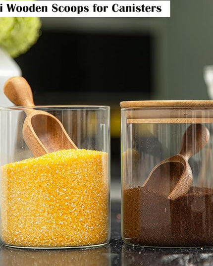 Wooden Scoops for Canisters 2PCS Wooden Scoop for Jars Acacia Small Measuring Spoons for Ground Coffee Scoops Shovel Mini Kitchen Scooper for Tea Powder Bath Salt Laundry Detergent Shove- Multipurpose