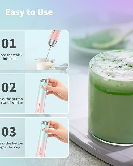 Maestri House Rechargeable Milk Frother with Stand, LunaFro Handheld Electric Foam Maker Waterproof Detachable Stainless Steel Whisk Drink Mixer Foamer for Lattes, Cappuccino