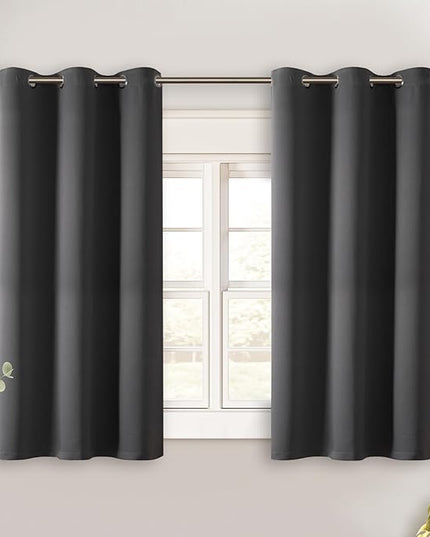 BGment Dark Grey Short Blackout Curtains for Small Windows, 38 x 45 Inch Thermal Insulated Tier Set of 2 Panels Sun Blocking Drapes for Kitchen Bedroom
