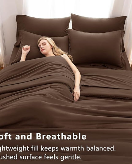 CozyLux Full Size Comforter Set Brown, 7 Pieces Bed in a Bag Full Comforter Set with Sheets, Soft Bedding Set with Down Alternative Comforter, Fitted Sheets, Flat Sheets, Pillow Shams and Pillowcases