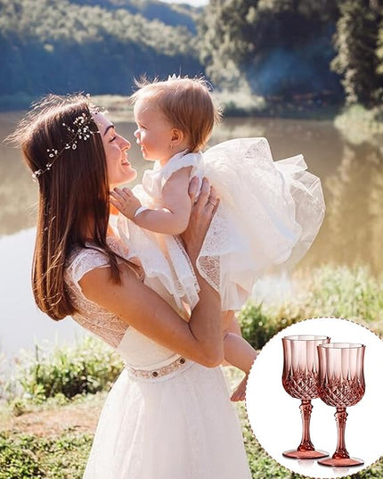 XUWAIDSGN 16 Pcs 7oz Plastic Vintage Wine Glasses Drinking Glasses Unbreakable Wedding Glassware Crystal Water Goblets Reusable Drinkware Vintage Champagne Flutes (16, Rose Gold)