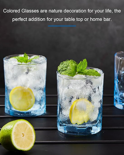 CREATIVELAND Geometric Shapes Glass Drinking Glasses Set of 6, Solid Blue Color 10 OZ Glass Tumbler Glassware for Water, Juice, Different Options for Home, Restaurant, Hotel, Bar