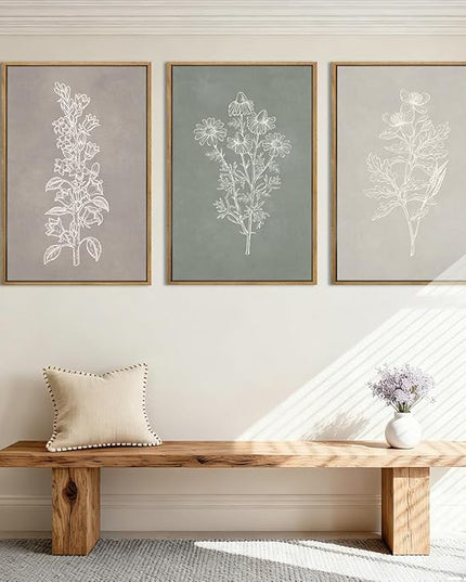 ANHUIB Neutral Botanical Wall Art Farmhouse Floral Paintings Boho Flower Wall Decor 16x24 Inch Set of 3 for Living Room Bedroom