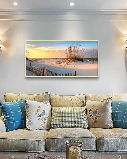 Framed Canvas Wall Art For Living Room Large Wall Decor For Bedroom Beach Dunes Scenery Wall Paintings Office Decorations Boho Home Decor Canvas Pictures Artwork Natural Wood Framed 24" X 48"