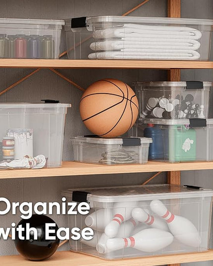 Superio Clear Storage Boxes with Lids, 2.3 Quart Plastic Container Bins for Organizing, Stackable Crates, BPA Free, Non Toxic, Odor Free, Organizers for Home, Office and Dorm, 4 Pack