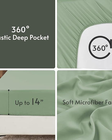 MUXHOMO 7 Pieces Queen Comforter Set, Reversible Bed in a Bag Queen Size, All Season Bedding Set with Comforter, Flat Sheet, Fitted Sheet, Pillowcases & Shams, Dark Green & Light Green