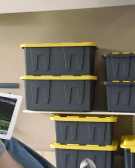HOMZ 2-Pack Durabilt, Heavy Duty Plastic Storage Bins with Lids, 15 Gallon, Black/Yellow - Stackable Container Boxes for Home, Attic, and Garage Organization