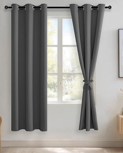 JIUZHEN Dark Grey Blackout Curtains for Bedroom - Light Blocking and Noise Reducing Grommet Curtains for Living Room Darkening Curtains, Set of 2 Window Curtain Panels, 38 x 72 Inch Length