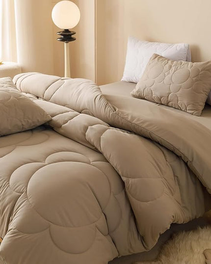 Luxlovery Cream Coffee Comforter Set Twin Light Cream Coffee Quilts Khaki Bedding Comforter Set Solid Plain Color Soft Breathable Tapue Comforter for Teens Kids