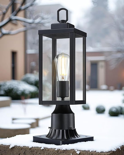 GRUENLICH Outdoor Post Lighting Fixture Pole Lantern, E26 Medium Base Max 60W, Metal Housing Plus Glass, Matte Black Finish, Bulb Not Included, 1 Pack