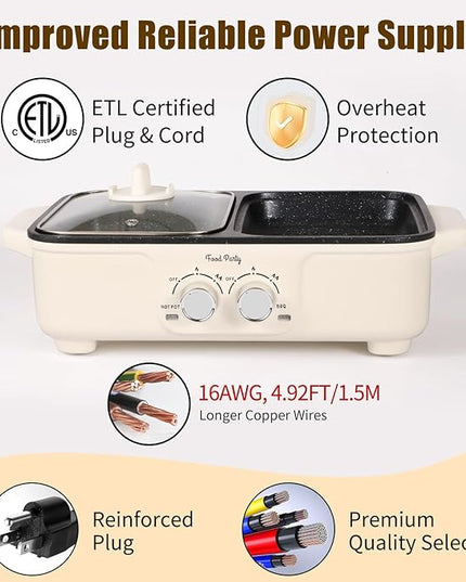 Food Party Hot Pot Electric Grill 2 in 1 Korean BBQ Grill Indoor Smokeless Hotpot Pot Electric Cooker Sahabu Shabu Pot Non Stick (Small)