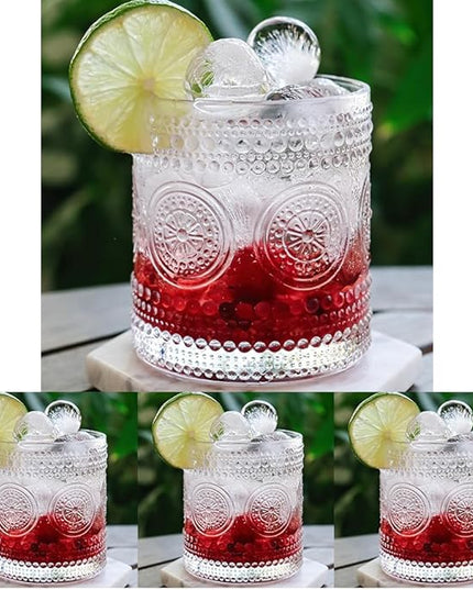 Kate Aspen Hobnail Beaded Floral Clear Drinking Glasses Set of 6, (10 oz) Vintage Glassware Cocktail Glass Set, Juice Glass, Water Cups | Great Hostess Gift & Gift for New Home Owners (Pack of 4)