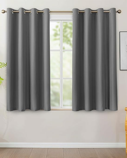 BONZER 100% Blackout Curtains 4 Panels - Thermal Insulated Light Blocking Small Window Drapes with Black Laminated Backing, Single Layer Privacy Protection Curtain for Bedroom, 54 x 54 Inch, Grey
