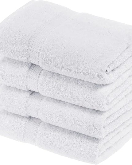 Superior Egyptian Cotton Pile Hand Towel Set of 4, Ultra Soft Luxury Towels, Thick Plush Essentials, Absorbent Heavyweight, Guest Bath, Hotel, Spa, Home Bathroom, Shower Basics, White