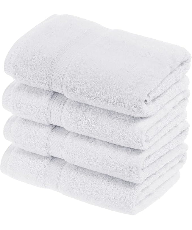Superior Egyptian Cotton Pile Hand Towel Set of 4, Ultra Soft Luxury Towels, Thick Plush Essentials, Absorbent Heavyweight, Guest Bath, Hotel, Spa, Home Bathroom, Shower Basics, White