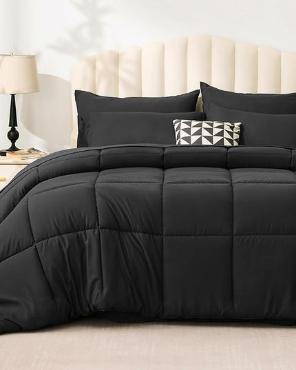 Love's cabin Twin XL Comforter Set Ash Black, 5 Pieces Twin XL Bed in a Bag, All Season Bedding Sets with 1 Comforter, 1 Flat Sheet, 1 Fitted Sheet, 1 Pillowcase and 1 Pillow Sham