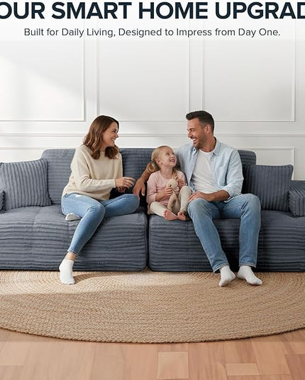 Marine Moon 111" Modular Sectional Sofa, 4-Seat Oversized Deep Seat Cloud Couch, No Assembly Required, Convertible Straight Sofa to L-Shaped for Living Room, Apartment & Home, Gray