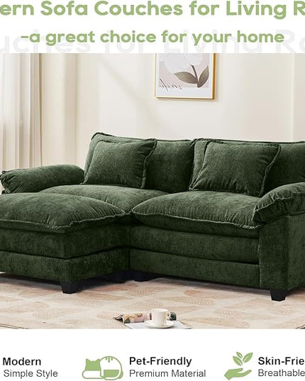 86" Modular Sectional Sofa, Comfy Cloud Couch Sectional Sofa with Ottoman, Chenille Sofa Sleeper Deep Seat Sofa with Throw Pillows for Living Room (Green, 86"- L Shape)