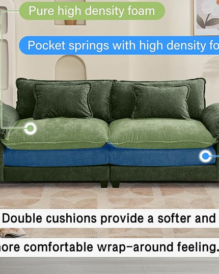 86" Modular Sectional Sofa, Comfy Cloud Couch Sectional Sofa, Chenille Sofa Sleeper Deep Seat Sofa with Throw Pillows for Living Room (Green, 86"- Loveseat)