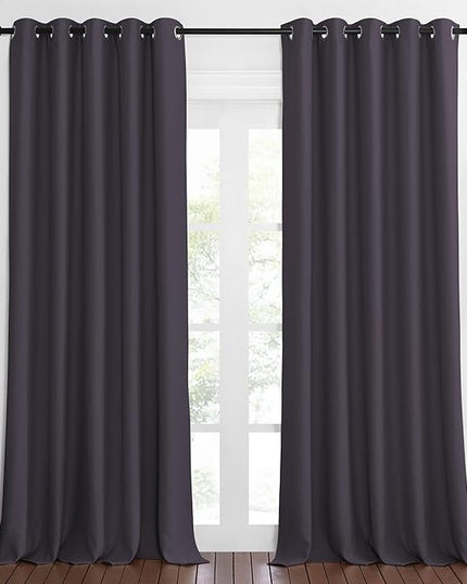 NICETOWN Blackout Curtain Drape for Bedroom - Light Reducing Thermal Insulated Solid Grommet Room Darkening Window Curtain 90 inches Long for Living Room (Greyish Purple, 1 Piece, W66 x L90)