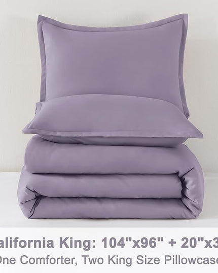 Litanika Grayish Purple Comforter Set California King Size, 3 Pieces Cal King Lightweight Solid Bedding Comforter Set, All Season Fluffy Bed Set (104x96In Comforter & 2 Pillowcases)