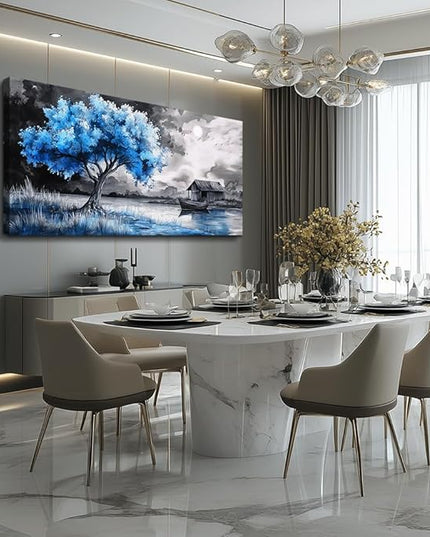PHAOHUAXM Large Wall Art For Living Room Blue Wall Decor For Bedroom Black White And Blue Trees Wall Pictures Restaurant Office Frame Printing Canvas Large Artwork Modern Home Decoration 30x60 in