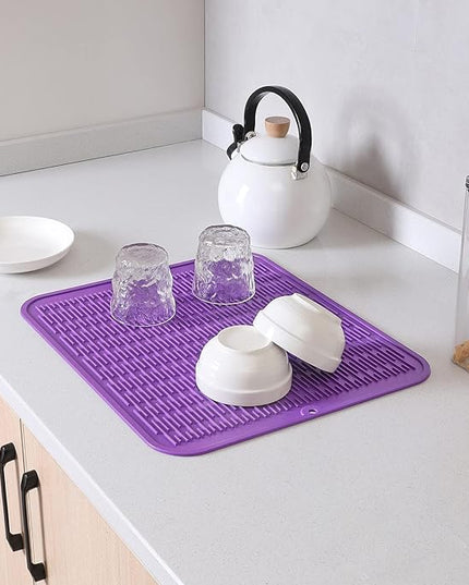 Silicone Dish Drying Mat for Multiple Usage,Easy clean,Eco-friendly,Heat-resistant Silicone Mat for Kitchen Counter or Sink,Refrigerator or Drawer Liner Purple 2XL 24 inches x 18 inches