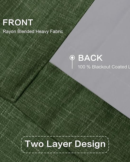 IVAPUPU Linen Pinch Pleated Blackout Curtains for Bedroom - Full Black Out Green Curtains 95 Inch Long 2 Panel for Living Room Darkening Thermal Window Curtain Drapes for Christmas Decor