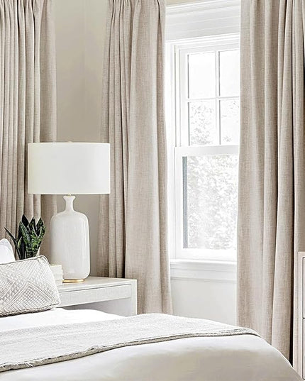 MIULEE Linen Textured Curtains for Bedroom Solid 100% Blackout Thermal Insulated Natural Grommet Room Darkening Curtains & Drapes Luxury Decor for Living Room Nursery 52 x 63 Inch (2 Panels)