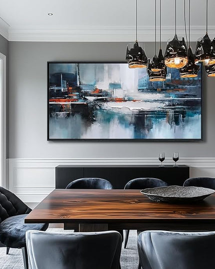 Abstract Wall Art for Living Room - Modern Blue Wall Decor, Large Canvas Artwork, Framed Wall Art Bedroom Pictures, Navy Decor for Above Bed, Contemporary Home Decor 20×40IN