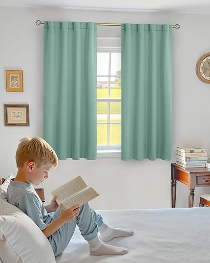 BGment Blackout Curtains 48 Inches Long for Bedroom - 34 x 48 inch Thermal Insulated Noise Reducing Privacy RV Rod Pocket and Back Tab Short Window Curtains for Cafe/Camper, 2 Panels, Frosty Greenl