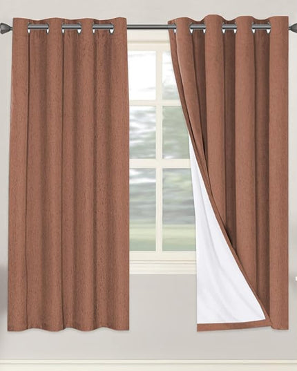 H.VERSAILTEX 100% Blackout Curtains for Bedroom Thermal Insulated Linen Textured Curtains Heat and Full Light Blocking Drapes Living Room Curtains 2 Panel Sets, Washed Spice, 52x72 Inch
