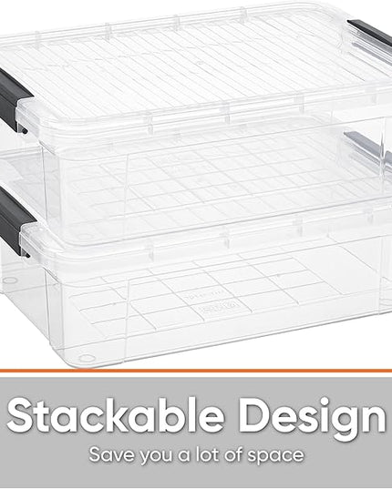 Superio Clear Storage Boxes with Lids, 13.7 Quart Plastic Container Bins for Organizing, Stackable Crates, BPA Free, Non Toxic, Odor Free, Organizers for Home, Office and Dorm, 6 Pack
