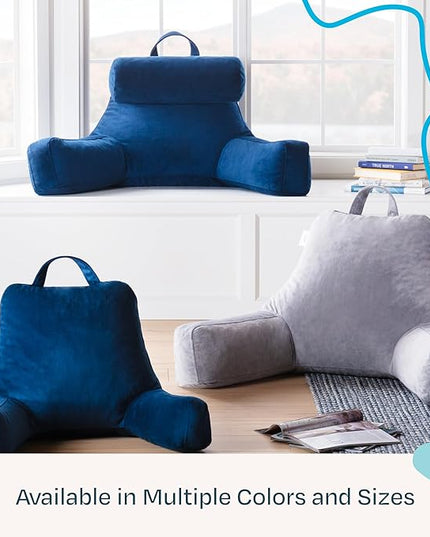 Linenspa Reading Pillow with Shredded Memory Foam- X-Large Size - Back Pillow for Sitting in Bed, Reading, Gaming, Watching TV – Bed Chair with Arms, Dorm Room Essentials, Stone