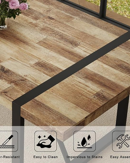 FURNITO Wood Dining Table Set for 8, 71" Large Rectangular Kitchen & Dining Room Table with 8 Fabric Linen Chairs, Modern Farmhouse Dining Set for Home, Living Room, Office, or Conference Room
