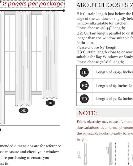 White Pinch Pleated Linen Curtains 63 Inch Length for Kitchen Small Windows, Light Filtering Pleat Privacy Short Curtain Back Tab 2 Panels Off White Memory Trained Bedroom Drapes 40" x 63"