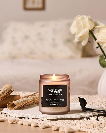 M&SENSE Creamy Almond Milk Scented Candles, Organic Natural Soy Wax Clean Non Toixc 7.05oz 50 Hour Slow Burning Candle for Bedroom Kitchen Home Decor, Housewarming Gifts for Women Men
