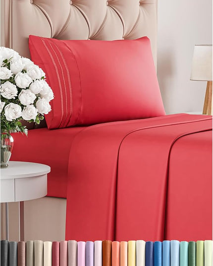 Twin Size 3 Piece Sheet Set - Comfy Breathable & Cooling Bed Sheets Set - Hotel Luxury Bedding for Women, Men, Kids, Teens, Boys and Girls - Deep Pockets, Ultra-Soft & Wrinkle Free - Oeko-Tex - Red