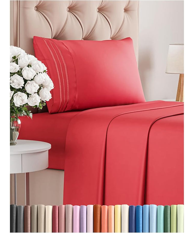 Twin Size 3 Piece Sheet Set - Comfy Breathable & Cooling Bed Sheets Set - Hotel Luxury Bedding for Women, Men, Kids, Teens, Boys and Girls - Deep Pockets, Ultra-Soft & Wrinkle Free - Oeko-Tex - Red